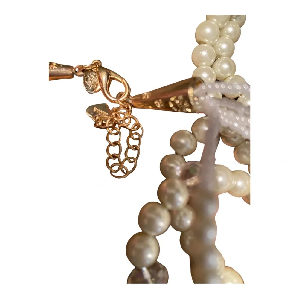 Vintage Kirks Folly Multi Strand Faux Pearl Necklace W AB Crystals NWOT W Box - Picture 3 of 5